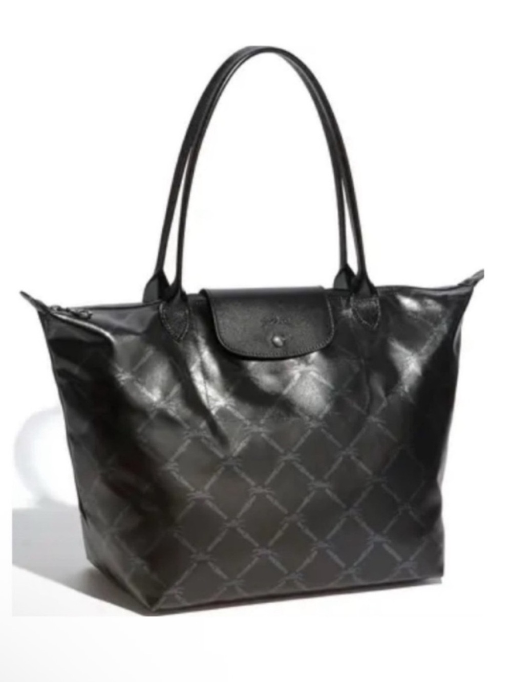 LONGCHAMP Limited Edition LM Metal Le Pliage Black Tote Bag Leather RARE